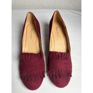 Fringe CL Laundry Loafer Heels Womens 7M Burgundy Excellent